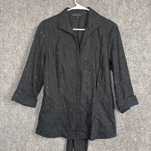 Lafayette 148 Top Blouse  Womens Size 12 Black Embriodery Sequins Whimsigoth